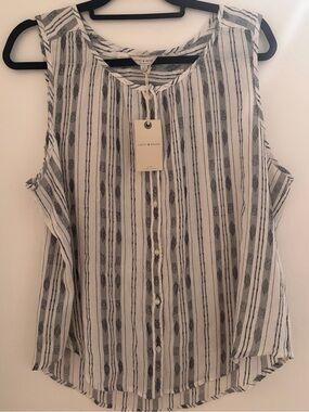 Lucky Brand Black & White Striped Sleeveless Button-Up Blouse